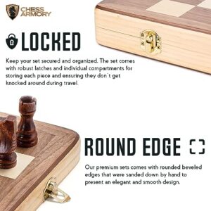 Chess Armory Wooden Chess Set with Free Online Chess Course - 15 Inch Portable Travel Chess Board Game for Adults and Kids - Home Use and Educational Chess School and Chess Club Tournaments