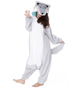 sazac silver wolf kigurumi - onesie jumpsuit halloween costume (one size)