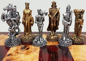 medieval times crusades knight pewter metal chess men set antique gold and silver finish - no board