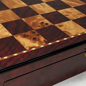 US American Civil War Generals Chess Set W/ 17" High Gloss Cherry & Burlwood Color Storage Board