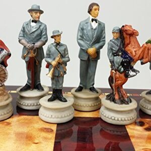 US American Civil War Generals Chess Set W/ 17" High Gloss Cherry & Burlwood Color Storage Board