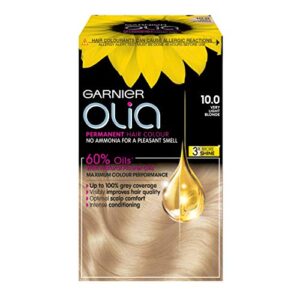 garnier olia very light blonde permanent hair dye, no ammonia for a pleasant scent, up to 100% grey hair coverage, maximum colour performance, 60% oils - 10.0 very light blonde