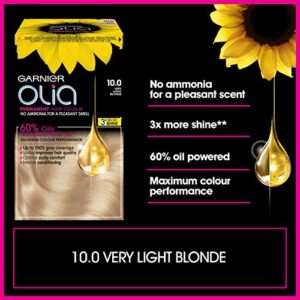 Garnier Olia Very Light Blonde Permanent Hair Dye, No Ammonia for A Pleasant Scent, Up To 100% Grey Hair Coverage, Maximum Colour Performance, 60% Oils - 10.0 Very Light Blonde