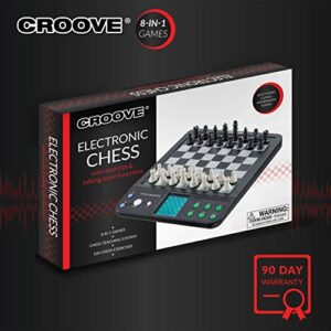 Croove Electronic Chess and Checkers Set with 8-in-1 Board Games, for Kids to Learn and Play