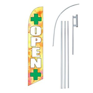 open/dispensary 12-foot super swooper feather flag with heavy-duty 15-foot pole and ground spike