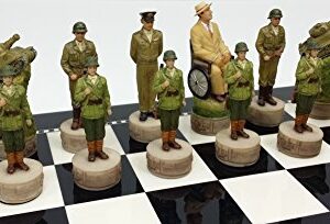 World War 2 US vs Germany Chess Set Hand Painted W/High Gloss Black & White Board WW2