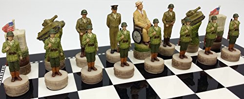 World War 2 US vs Germany Chess Set Hand Painted W/High Gloss Black & White Board WW2