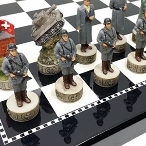 World War 2 US vs Germany Chess Set Hand Painted W/High Gloss Black & White Board WW2