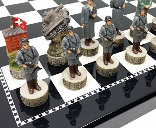 World War 2 US vs Germany Chess Set Hand Painted W/High Gloss Black & White Board WW2