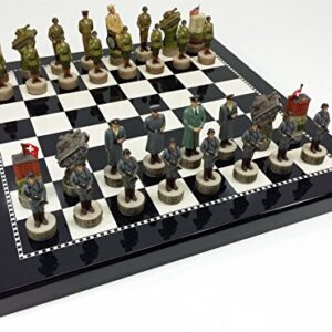 World War 2 US vs Germany Chess Set Hand Painted W/High Gloss Black & White Board WW2