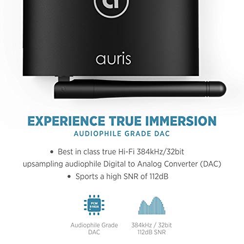Auris Blume HD Long Range Bluetooth 5.0 Music Receiver Hi-Fi Audio Adapter with Audiophile DAC & AptX HD for Home Stereo, AV Receiver or Amplifier