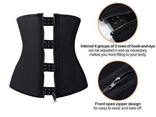 YIANNA Women Zip&Hook Latex Waist Training Corsets/Cincher Sport Girdle Underbust Hourglass Body Shaper, YA2219-Black-XL