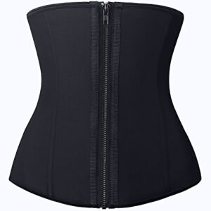 YIANNA Women Zip&Hook Latex Waist Training Corsets/Cincher Sport Girdle Underbust Hourglass Body Shaper, YA2219-Black-XL