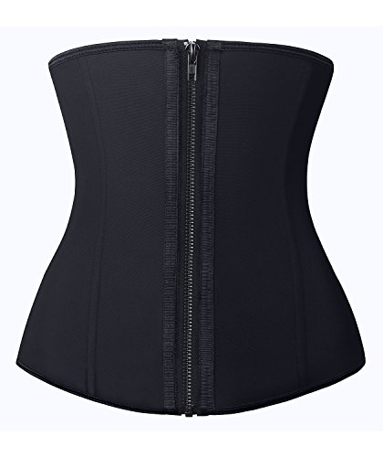 YIANNA Women Zip&Hook Latex Waist Training Corsets/Cincher Sport Girdle Underbust Hourglass Body Shaper, YA2219-Black-XL