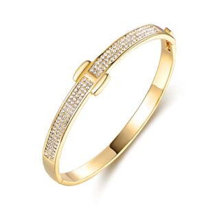 barzel 18k gold plated crystal belt bangle for women (gold)