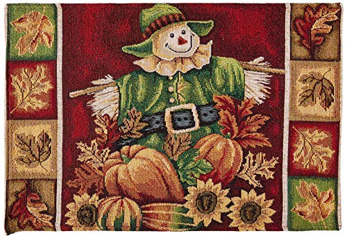 Violet Linen Fall Harvest Thanksgiving Autumn Leaves Sunflowers Fruits Pumpkins Tapestry Pattern, Polyester Cotton Woven Tapestry, Scarecrow, 13 X 19, Rectangler Set of 4, Decorative Place Mats