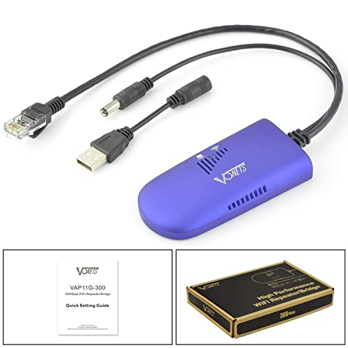 VONETS VAP11G-300 WiFi Bridge 2.4GHz WiFi to Ethernet Convert/WiFi Repeater/Point to Point with RJ45 Male DC/USB Powered for PLC IP Camera Printer Medical Devices Network Devices