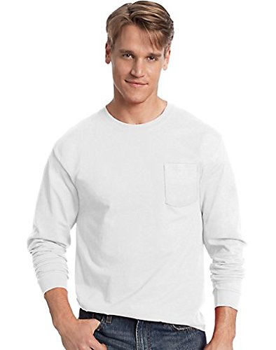 Hanes Tagless Men`s Long-Sleeve T-Shirt with Pocket White