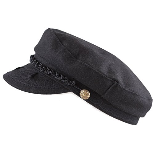 The Hat Depot 1400CD1970 Winter Unisex 100% Wool Greek Fisherman's Hat (L/XL, Black)