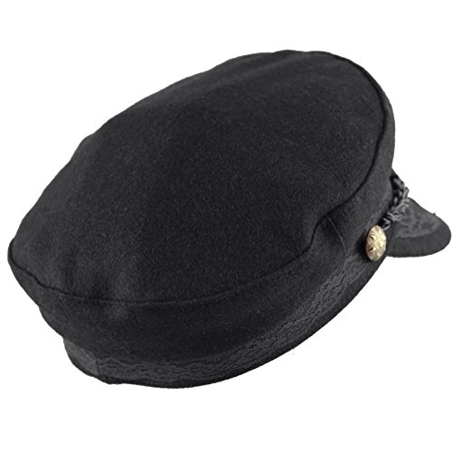 The Hat Depot 1400CD1970 Winter Unisex 100% Wool Greek Fisherman's Hat (L/XL, Black)