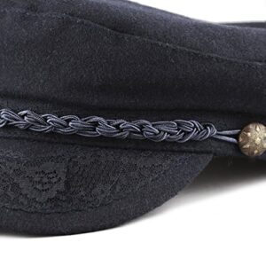 The Hat Depot 1400CD1970 Winter Unisex 100% Wool Greek Fisherman's Hat (S/M, Navy)