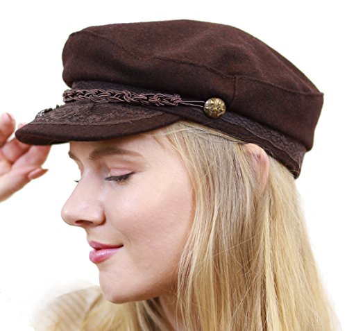 The Hat Depot 1400CD1970 Winter Unisex 100% Wool Greek Fisherman's Hat (L/XL, Brown)