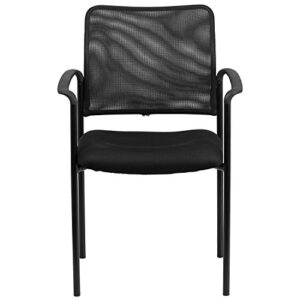 Flash Furniture Jana Comfort Black Mesh Stackable Steel Side Chair with Arms