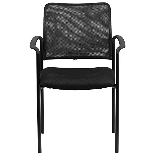 Flash Furniture Jana Comfort Black Mesh Stackable Steel Side Chair with Arms