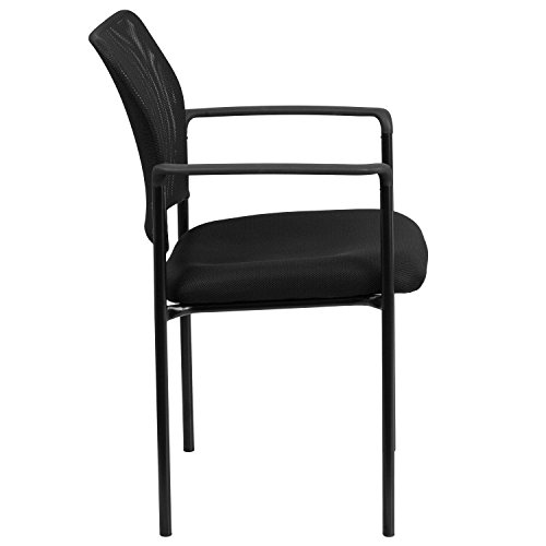 Flash Furniture Jana Comfort Black Mesh Stackable Steel Side Chair with Arms