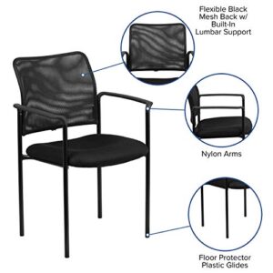 Flash Furniture Jana Comfort Black Mesh Stackable Steel Side Chair with Arms