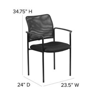 Flash Furniture Jana Comfort Black Mesh Stackable Steel Side Chair with Arms