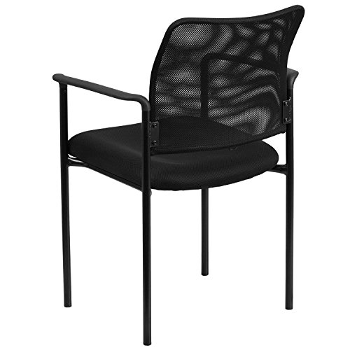 Flash Furniture Jana Comfort Black Mesh Stackable Steel Side Chair with Arms