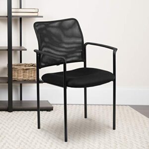 Flash Furniture Jana Comfort Black Mesh Stackable Steel Side Chair with Arms