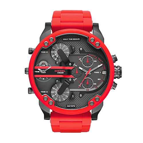 Diesel Men's 57mm Mr. Daddy 2.0 Quartz Stainless Steel and Silicone Chronograph Watch, Color: Gunmetal, Red (Model: DZ7370)