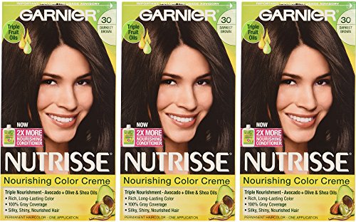 Garnier Nutrisse Nourishing Hair Color Creme, 30 Darkest Brown (Sweet Cola), 3 Count (Packaging May Vary)