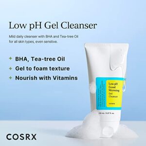 COSRX Low pH Good Morning Gel Cleanser, 5.07 fl.oz / 150ml, Daily Mild Face Cleanser for Sensitive Skin with BHA and Tea-Tree Oil, PH Balancing, Anti Breakouts, No Parabens, No Sulfates, Korean Skincare