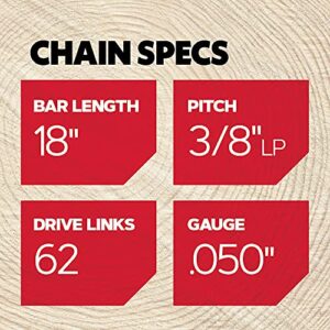 Oregon S62 AdvanceCut Chainsaw Chains 2-Pack, for 18-Inch Bar, 62 Drive Links, 2x Replacement Chainsaw Blades, .050 Inch Gauge, 3/8 Inch Pitch, fits Craftsman, Atlas, Homelite, Ryobi, Ego & More