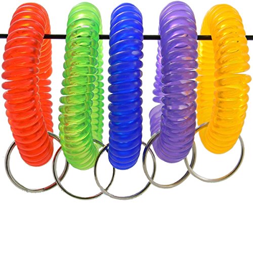 AHIER Pack of 5 Colorful Spring Spiral Wrist Coil Key Chain, Wrist Band Key Ring