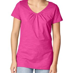 Hanes Women's Shirts, Slub Cotton Shirred V-Neck Tee, Cotton T-Shirts for Women, Women’s Tee Shirts