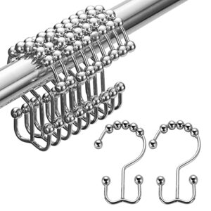 amazer shower curtain hooks rings, rust-resistant stainless steel double shower curtain hooks, shower hooks for shower curtain and liner bathroom, set of 12, chrome