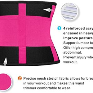 SHAPERX Women Waist Trainer Belt Waist Trimmer Belly Band Body Shaper Sports Girdles Workout Belt, SZ8002-Rose-S