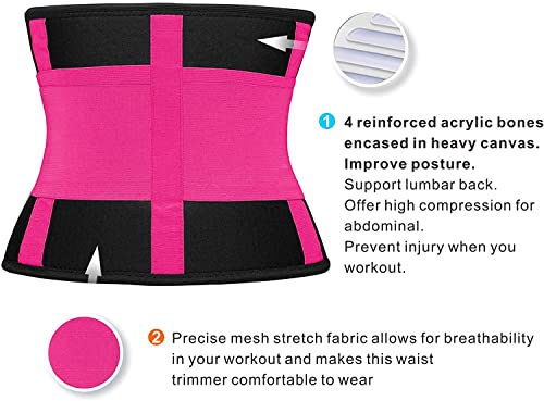 SHAPERX Women Waist Trainer Belt Waist Trimmer Belly Band Body Shaper Sports Girdles Workout Belt, SZ8002-Rose-S