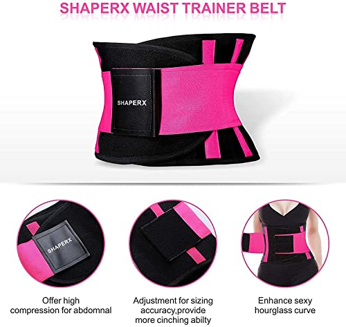 SHAPERX Women Waist Trainer Belt Waist Trimmer Belly Band Body Shaper Sports Girdles Workout Belt, SZ8002-Rose-S