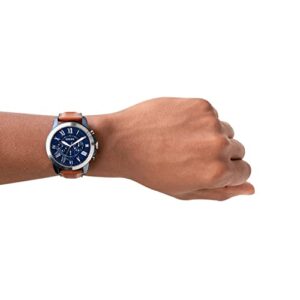 Fossil Men's Grant Quartz Stainless Steel and Leather Chronograph Watch, Color: Silver/Blue, Luggage (Model: FS5151)