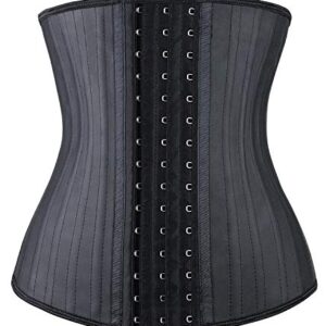 YIANNA Waist Trainer for Women Tummy Control Underbust 25 Steel Boned Sports Fitness Workout Hourglass Body Shaper, (Black,L)