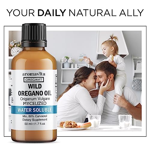 AROMAVITA Oregavit Water Soluble Wild Oregano Oil–Digestive, Immune Support, Respiratory Health, Natural Vegan Dietary Supplement–Mouthwash, for Healthy Gums-Soothe Sore Throats and Boost Immunity