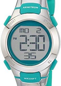 Armitron Sport Women's 45/7012TEL Digital Chronograph Teal Resin Strap Watch, 27mm, Teal/Silver