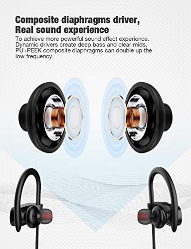 Bluetooth Headphones, Wireless Earbuds IPX7 Waterproof Sports Earphones 16H Playtime with Mic HD Stereo Sound Sweatproof in-Ear Earbuds Sound Isolation Headsets Gym Running Workout