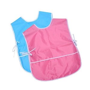 mudder 2 pieces children's art smock, artist smock, waterproof painting apron (blue and pink)