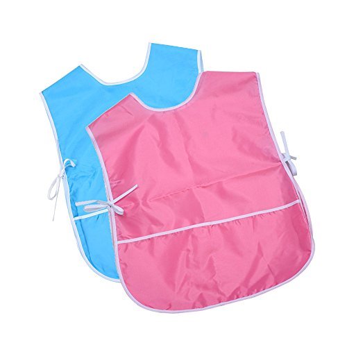 Mudder 2 Pieces Children's Art Smock, Artist Smock, Waterproof Painting Apron (Blue and Pink)